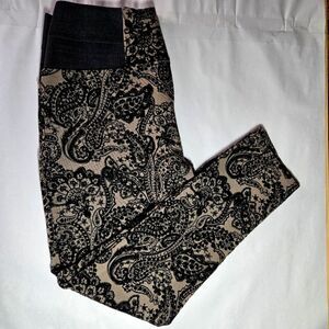 Signature Studio Taupe Black Flocked Velvet Elastic Waist Stretch Leggings Pants